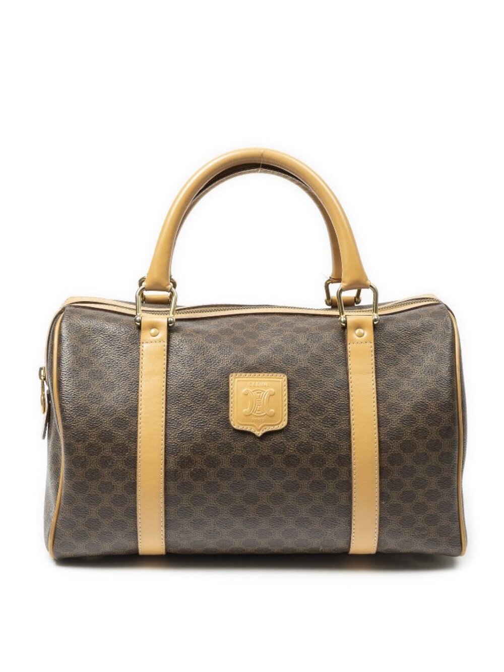 Celine Small Boston Beige Brown Macadam Canvas Handbag